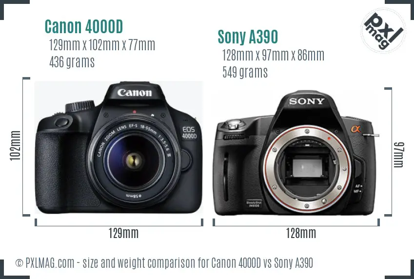 Canon 4000D vs Sony A390 size comparison