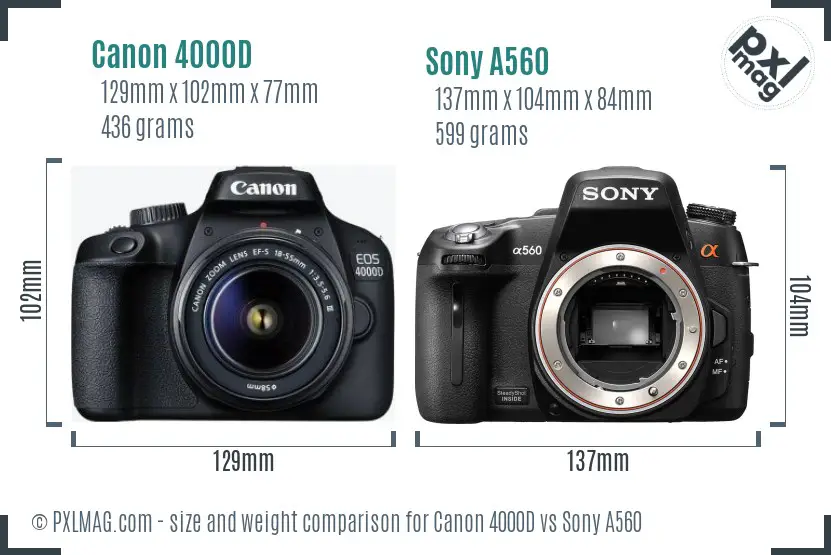 Canon 4000D vs Sony A560 size comparison