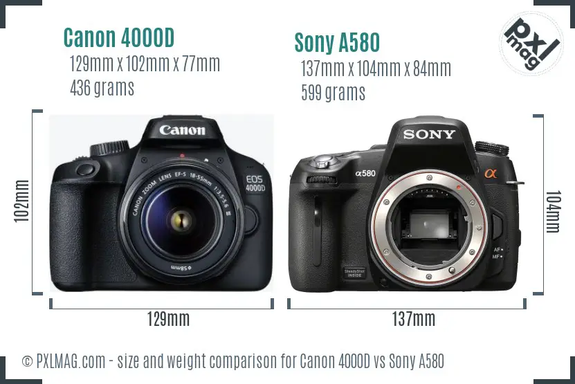 Canon 4000D vs Sony A580 size comparison Canon 4000D vs Sony A580 size comparison