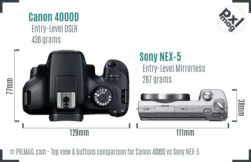 Canon 4000D vs Sony NEX-5 top view buttons comparison