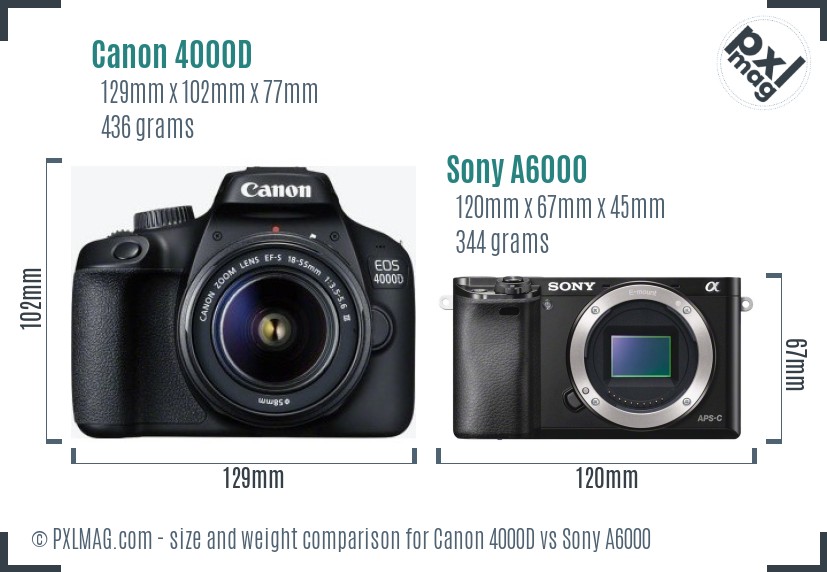 Canon 4000D vs Sony A6000 size comparison Canon 4000D vs Sony A6000 size comparison