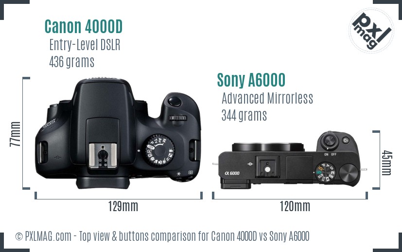 Canon 4000D vs Sony A6000 top view buttons comparison