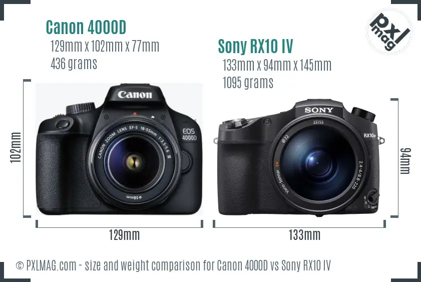 Canon 4000D vs Sony RX10 IV size comparison