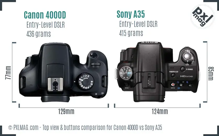 Canon 4000D vs Sony A35 top view buttons comparison