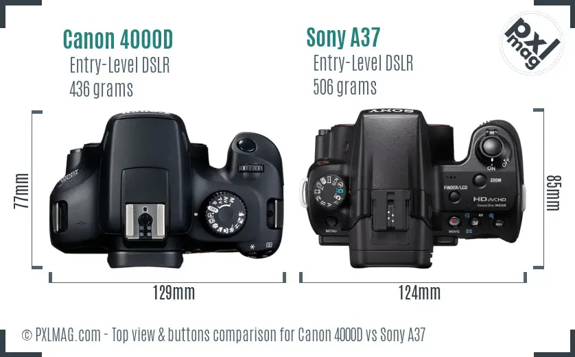 Canon 4000D vs Sony A37 top view buttons comparison