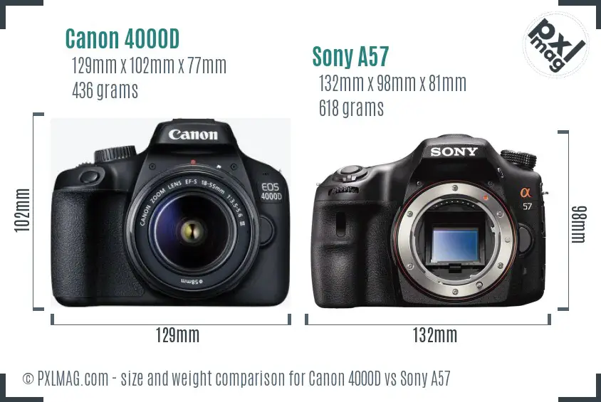 Canon 4000D vs Sony A57 size comparison