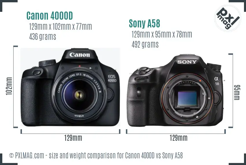 Canon 4000D vs Sony A58 size comparison