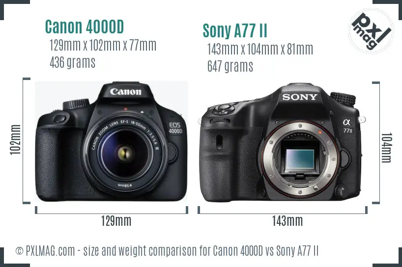 Canon 4000D vs Sony A77 II size comparison Canon 4000D vs Sony A77 II size comparison