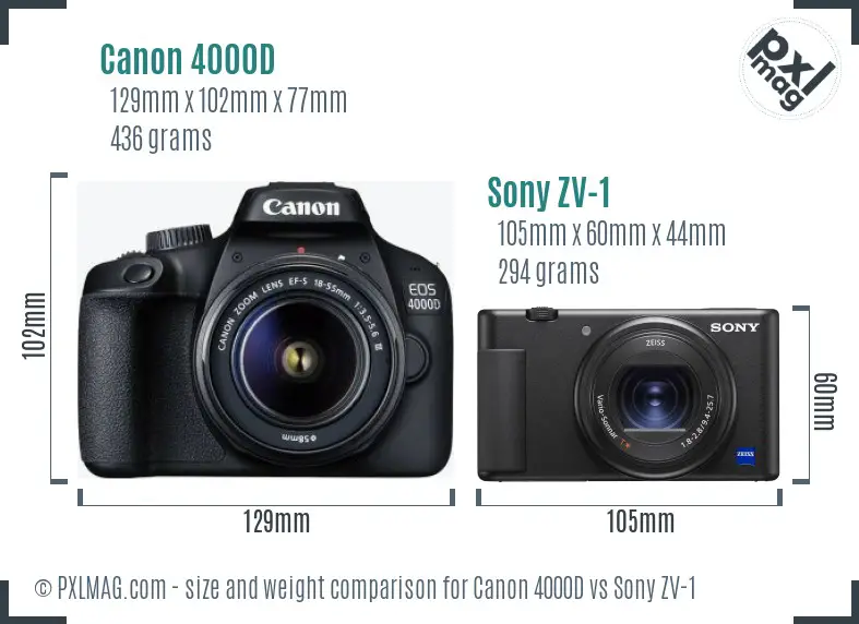 Canon 4000D and Sony ZV-1 size comparison