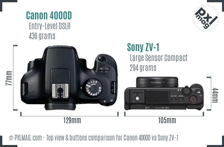 Canon 4000D and Sony ZV-1 top-view design and control layout