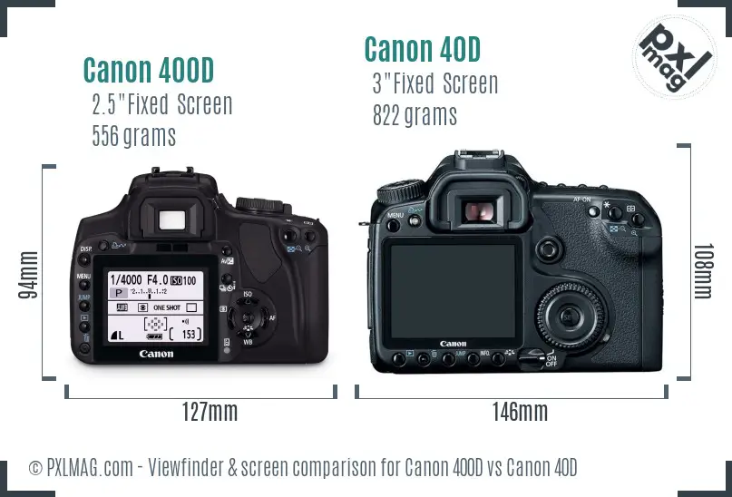 Canon 400D vs Canon 40D Screen and Viewfinder comparison