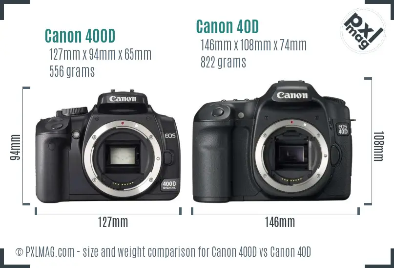 Canon 400D vs Canon 40D size comparison