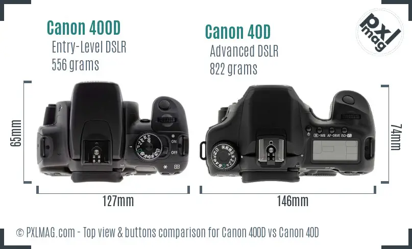 Canon 400D vs Canon 40D top view buttons comparison