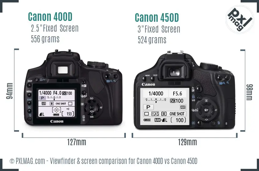 Canon 400D vs Canon 450D Screen and Viewfinder comparison