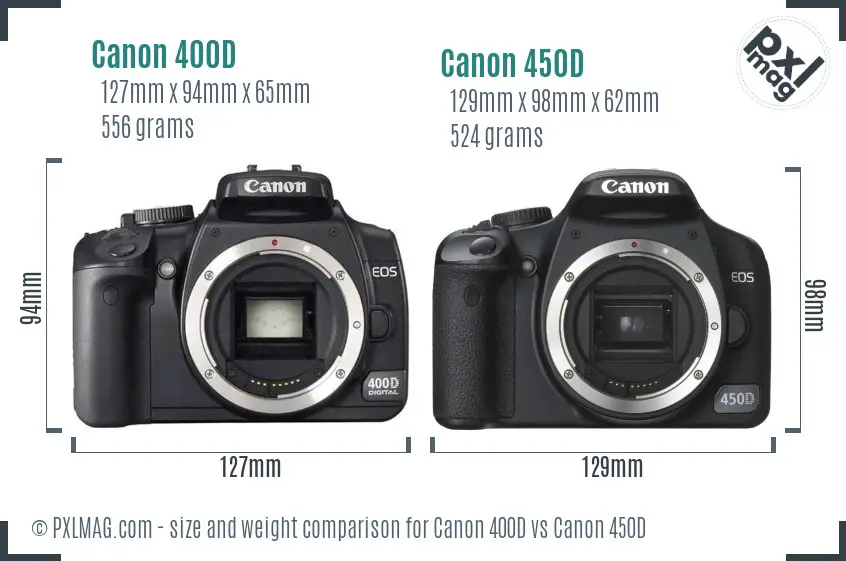 Canon 400D vs Canon 450D size comparison