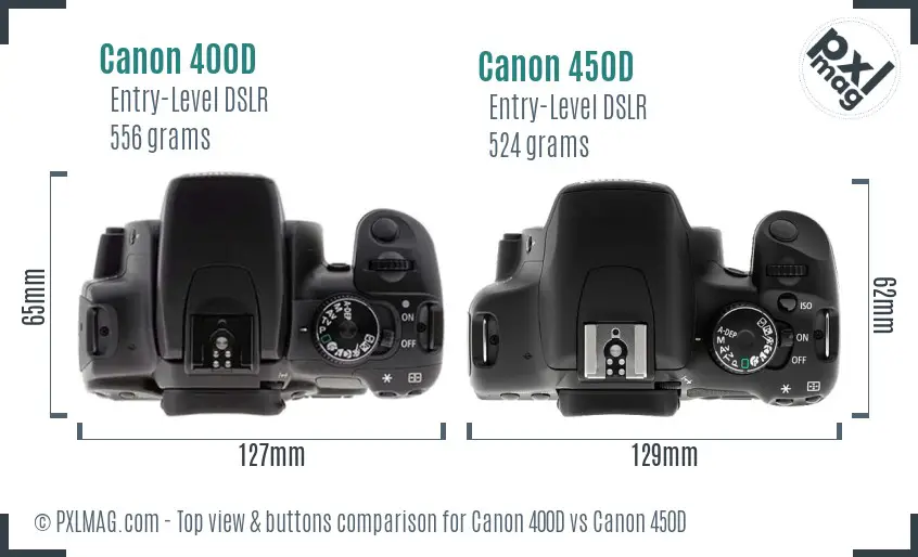 Canon 400D vs Canon 450D top view buttons comparison