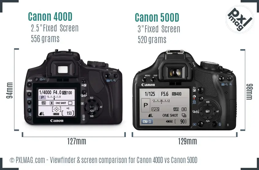 Canon 400D vs Canon 500D Screen and Viewfinder comparison