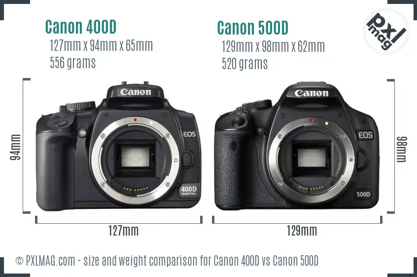 Canon 400D vs Canon 500D size comparison