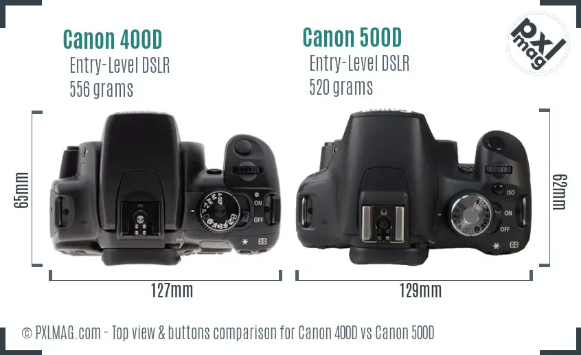 Canon 400D vs Canon 500D top view buttons comparison