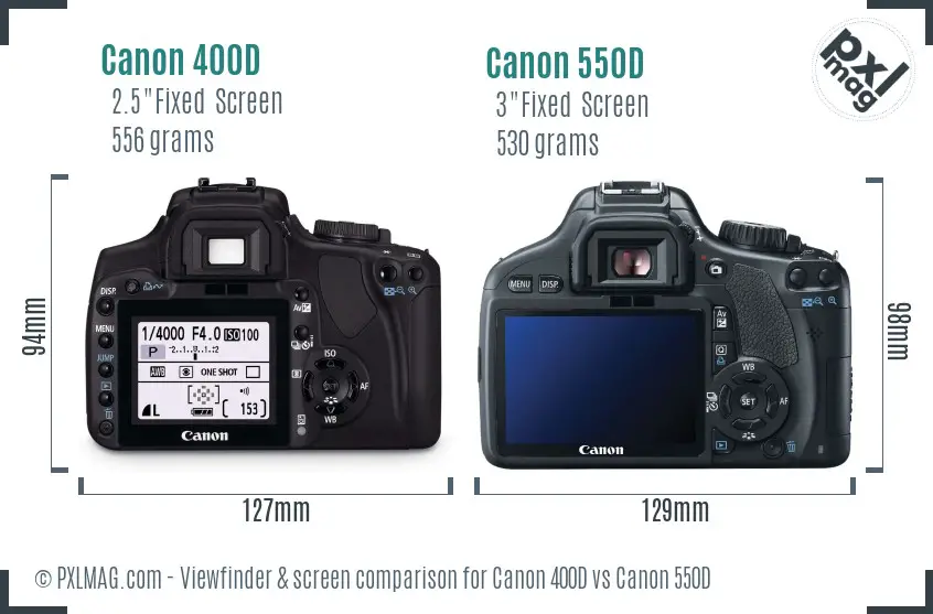 Canon 400D vs Canon 550D Screen and Viewfinder comparison