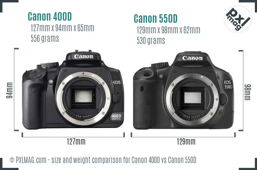 Canon 400D vs Canon 550D size comparison