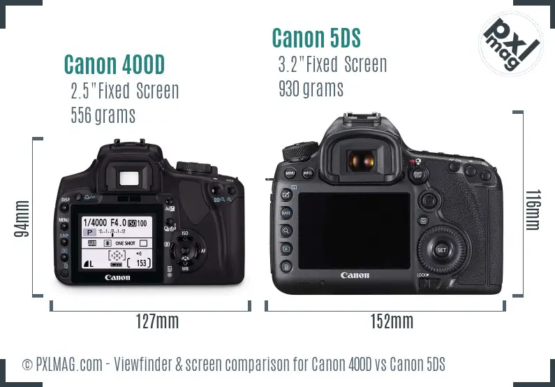 Canon 400D vs Canon 5DS Screen and Viewfinder comparison