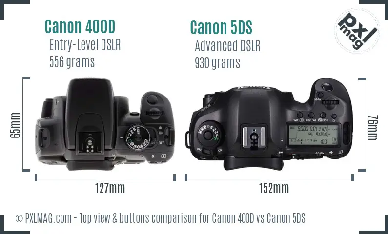 Canon 400D vs Canon 5DS top view buttons comparison