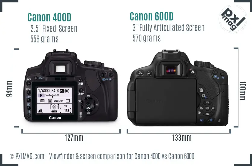 Canon 400D vs Canon 600D Screen and Viewfinder comparison