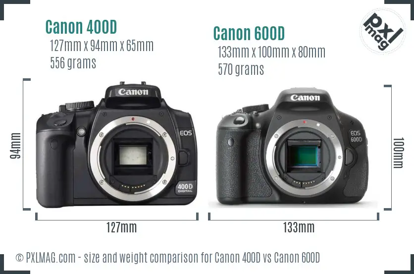 Canon 400D vs Canon 600D size comparison