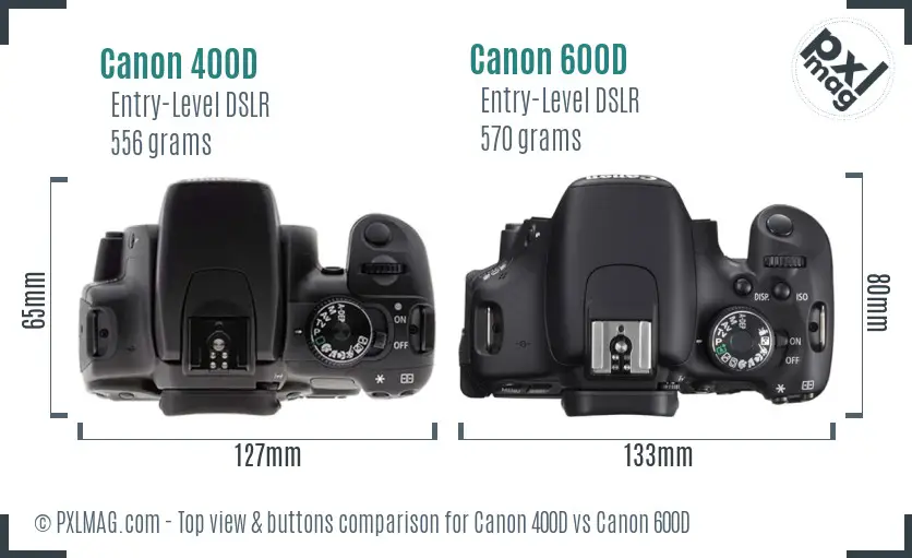 Canon 400D vs Canon 600D top view buttons comparison