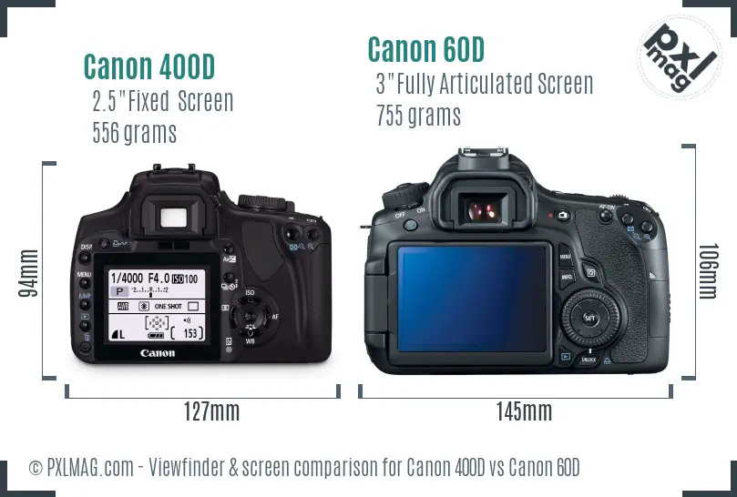 Canon 400D vs Canon 60D Screen and Viewfinder comparison