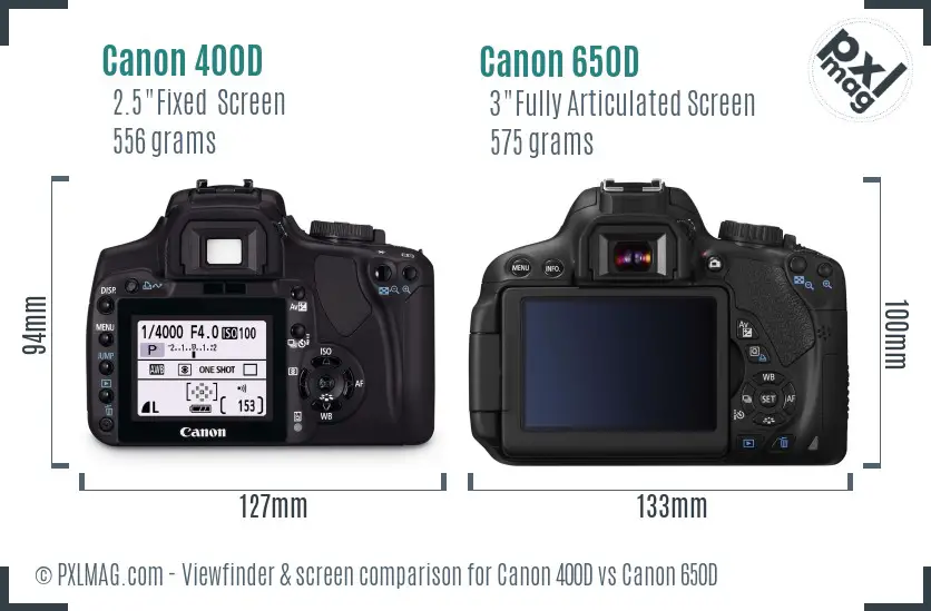 Canon 400D vs Canon 650D Screen and Viewfinder comparison