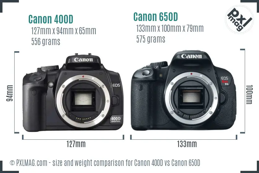 Canon 400D vs Canon 650D size comparison