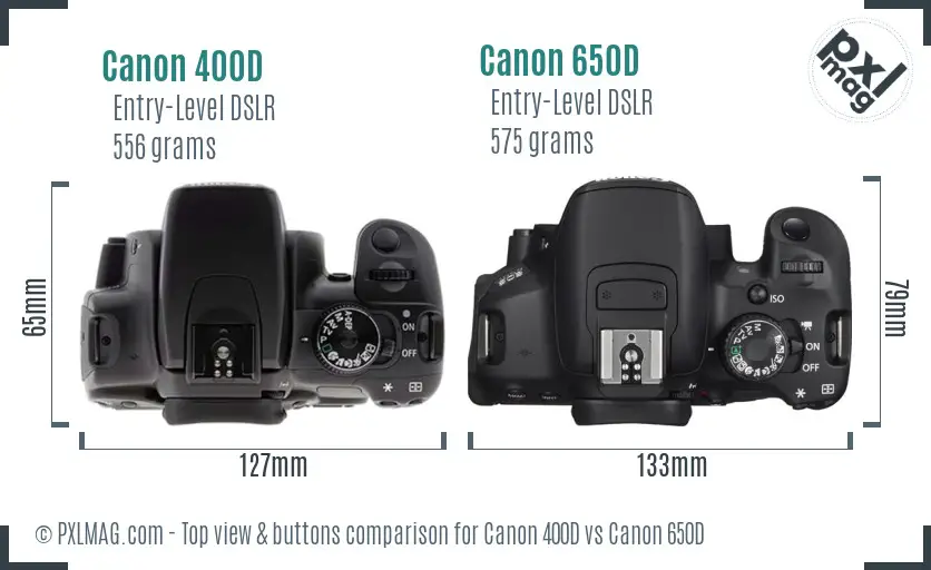 Canon 400D vs Canon 650D top view buttons comparison