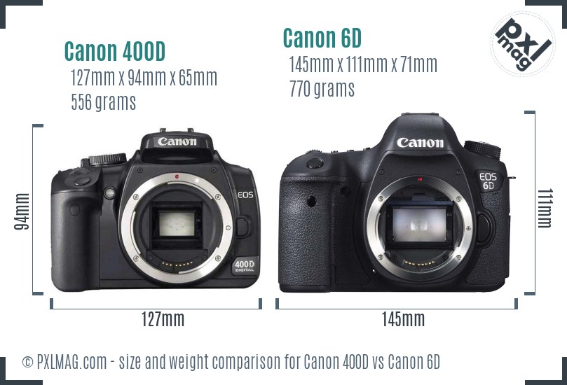 Canon 400D vs Canon 6D size comparison Canon 400D vs Canon 6D size comparison