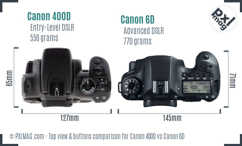 Canon 400D vs Canon 6D top view buttons comparison
