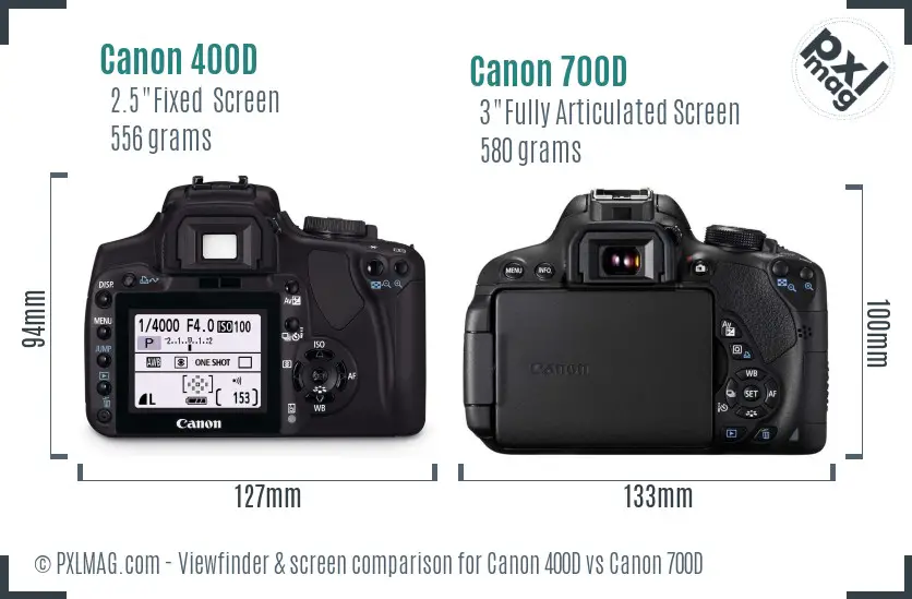 Canon 400D vs Canon 700D Screen and Viewfinder comparison