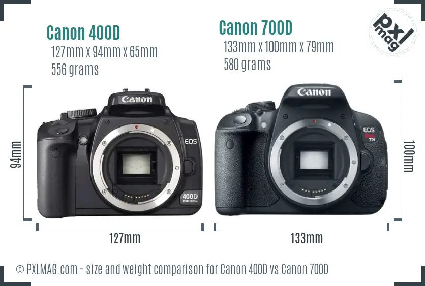 Canon 400D vs Canon 700D size comparison