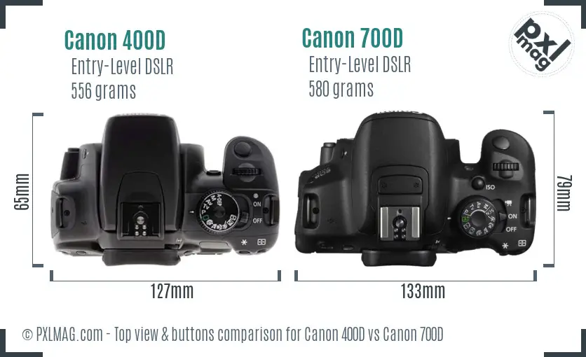 Canon 400D vs Canon 700D top view buttons comparison