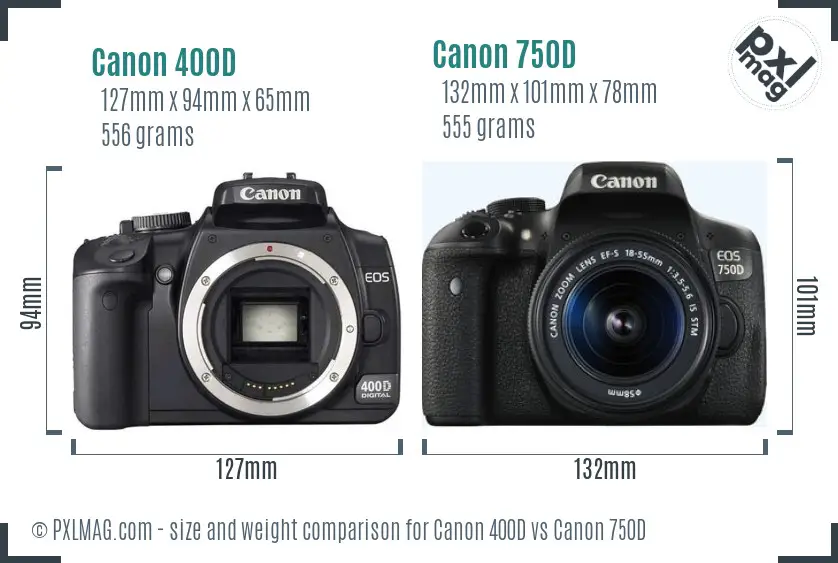 Canon 400D vs Canon 750D size comparison