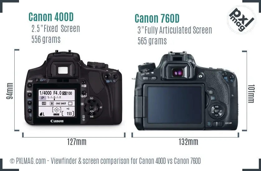 Canon 400D vs Canon 760D Screen and Viewfinder comparison