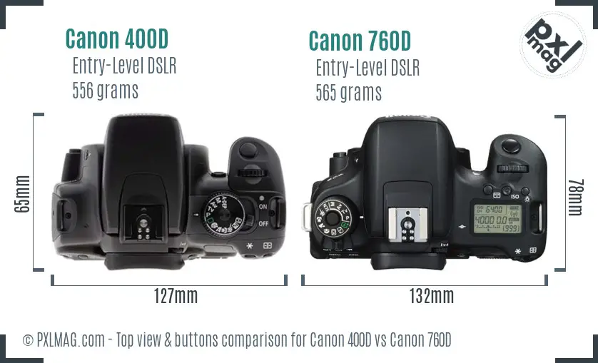 Canon 400D vs Canon 760D top view buttons comparison
