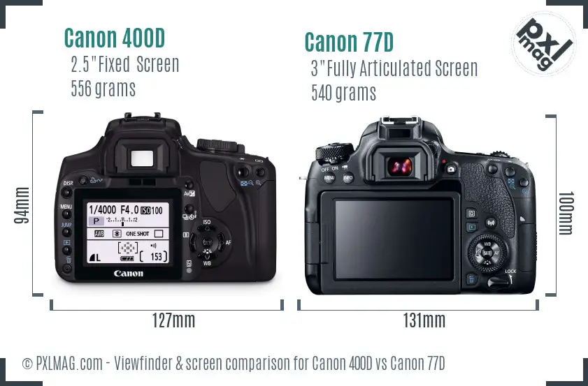 Canon 400D vs Canon 77D Screen and Viewfinder comparison