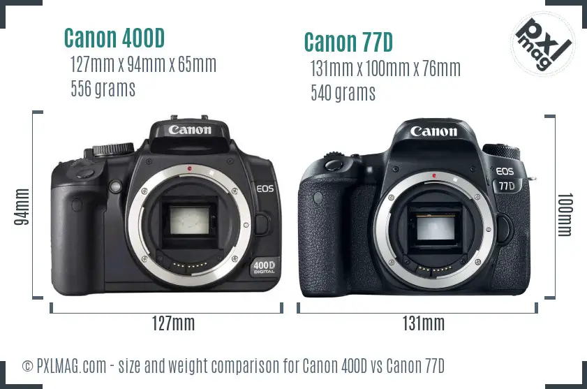 Canon 400D vs Canon 77D size comparison
