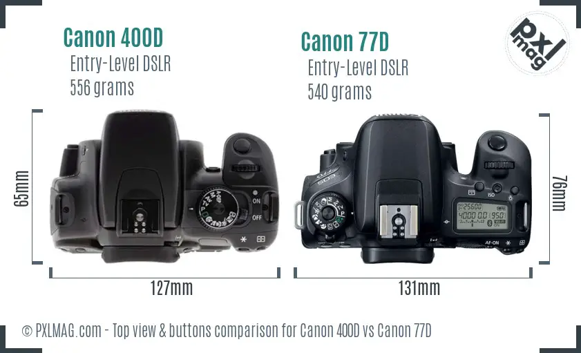 Canon 400D vs Canon 77D top view buttons comparison