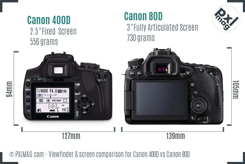 Canon 400D vs Canon 80D Screen and Viewfinder comparison Canon 400D vs Canon 80D Screen and Viewfinder comparison