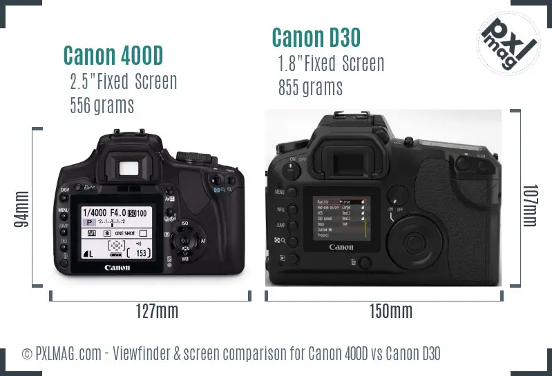 Canon 400D vs Canon D30 Screen and Viewfinder comparison