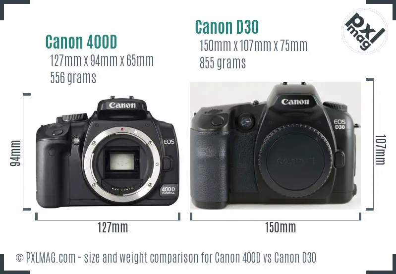 Canon 400D vs Canon D30 size comparison