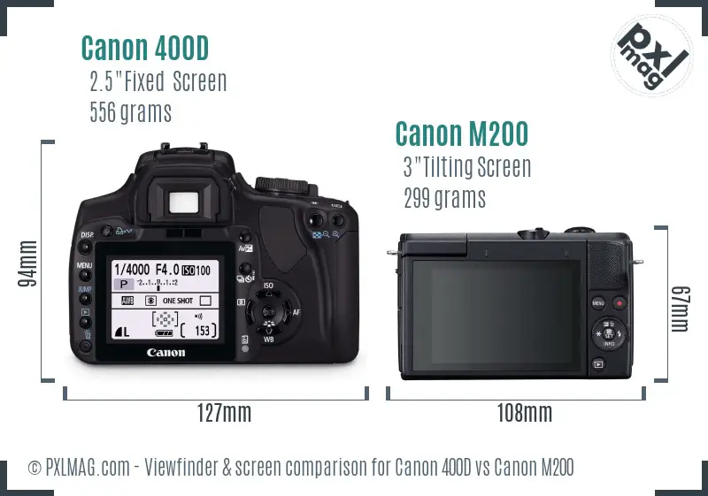 Canon 400D vs Canon M200 Screen and Viewfinder comparison