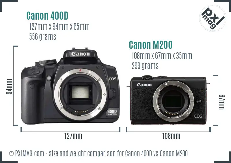 Canon 400D vs Canon M200 size comparison